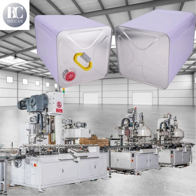 Buon prezzo Macchine per la fabbricazione di lattine di olio d'oliva quadrate 15 litri 20 litri 25 litri Macchine per la sigillatura ad alta velocità a flangia di grado alimentare in linea