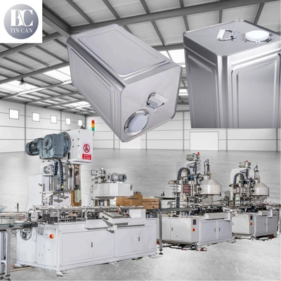 Buon prezzo Cisterna a rivestimento più sottile, macchina per la fabbricazione di scatole di stagno quadrato, 30 cpm, scatole chimiche vuote, linea di produzione di imballaggi in linea